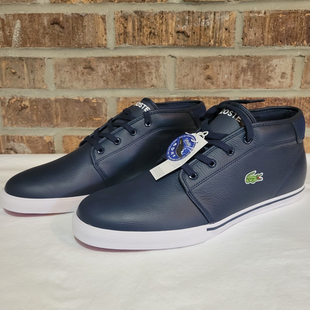 Lacoste Ampthill G416 1 Mens Navy Leather Mid Top Sneakers Size 12